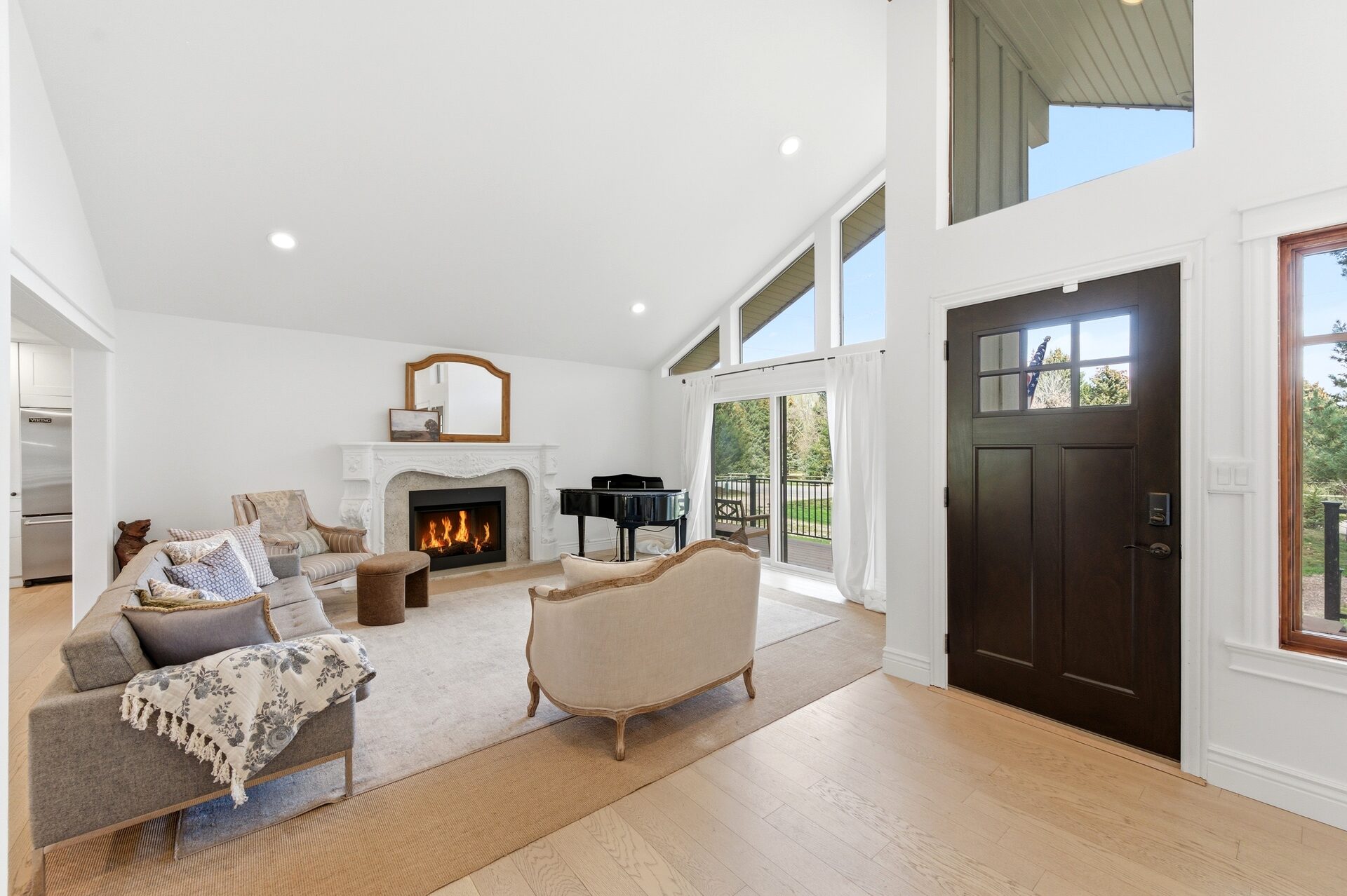 Luxury mountain home interior with fireplace and vaulted ceilings in Heber Valley Utah