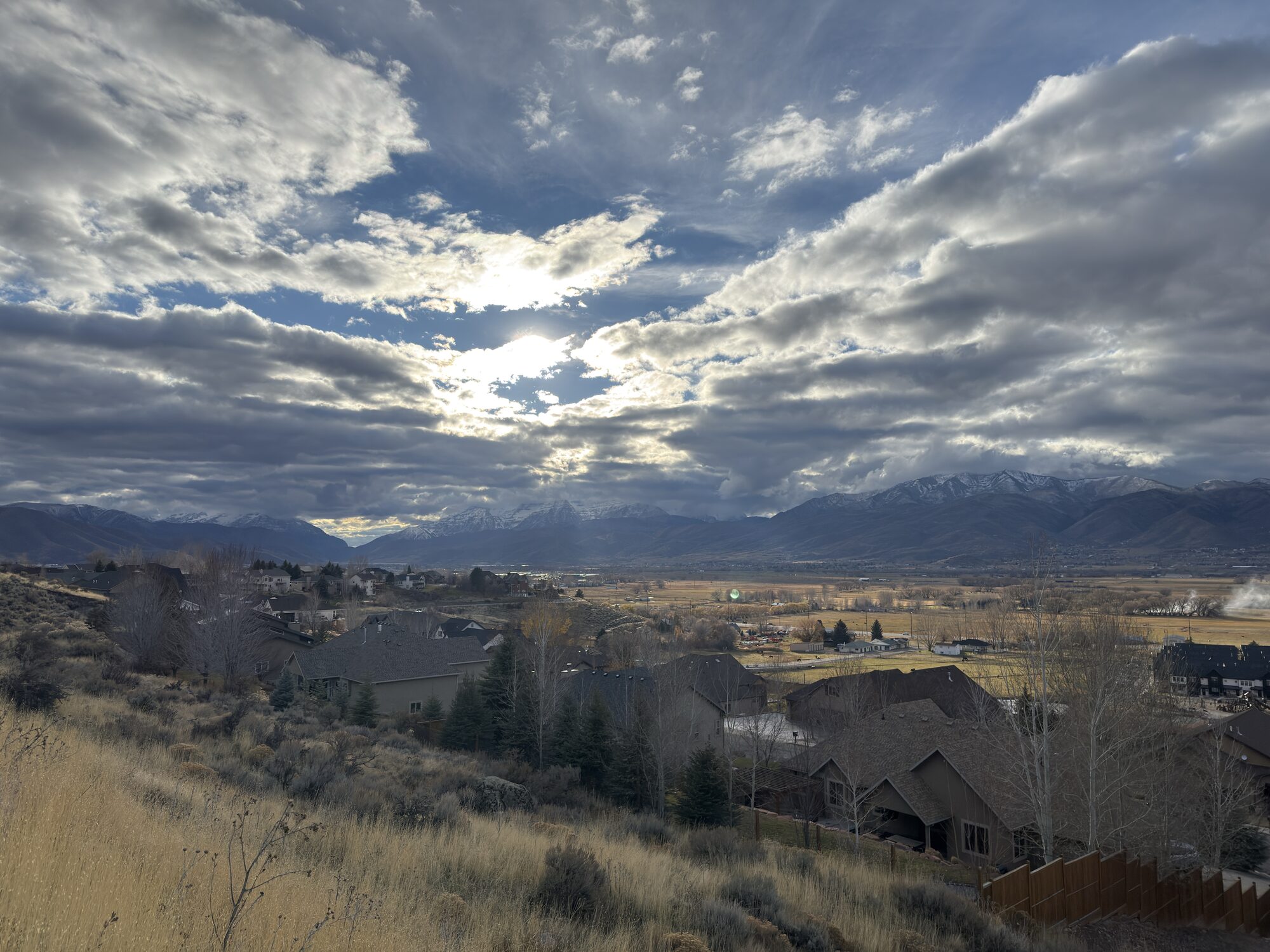 Mount Timpanogos view from Jordanelle Ridge neighborhood in Heber Valley Utah at dusk