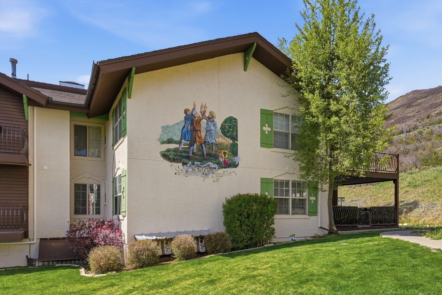 Swiss Oaks clubhouse building exterior with alpine styling in Midway Utah