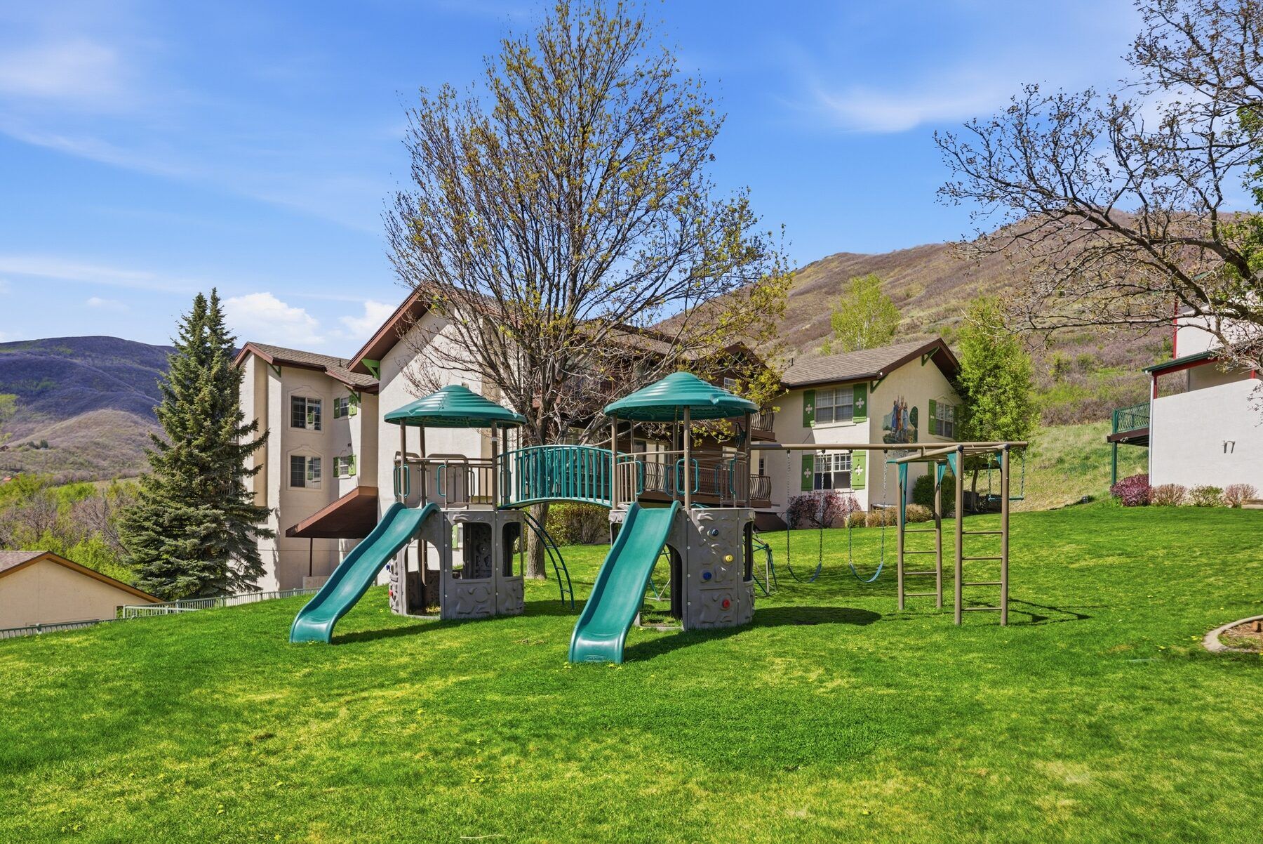 Swiss Oaks community playground and green grounds in Midway Utah