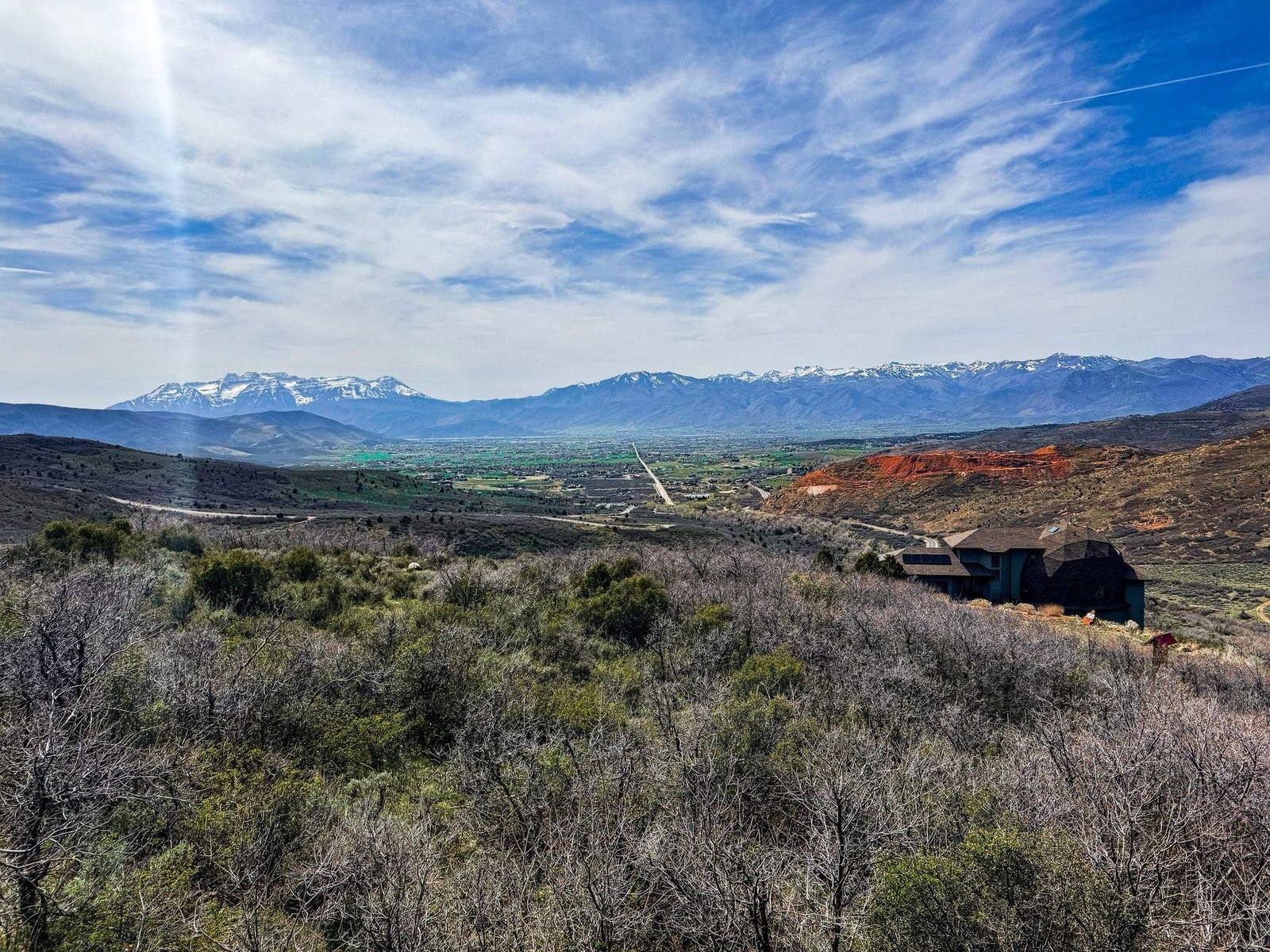 Overlook of Heber Valley from the Timberlakes area with the valley floor and mountains beyond